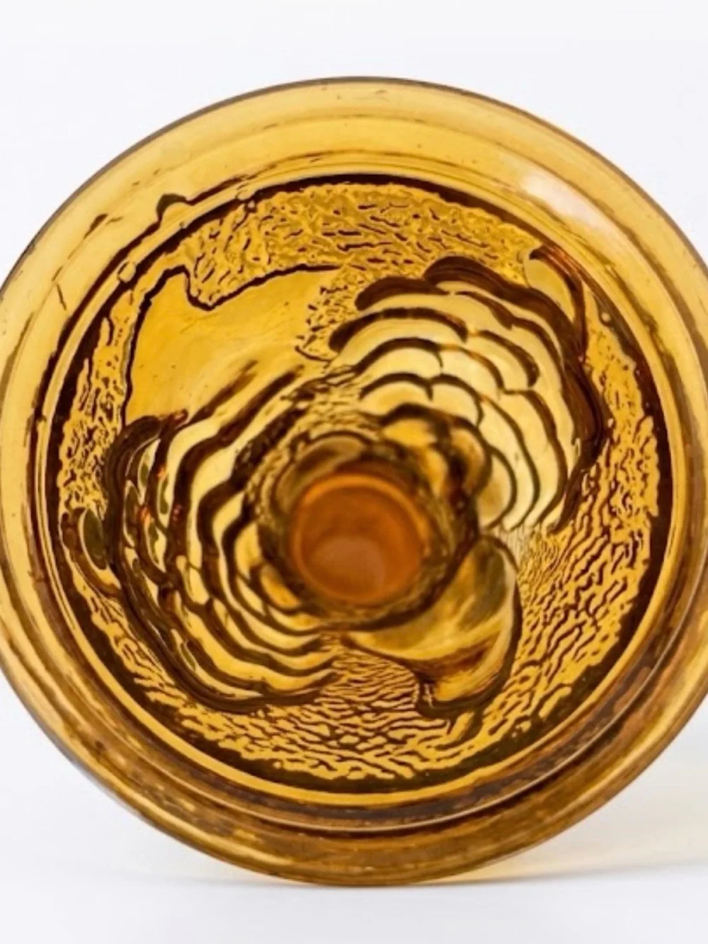 Vintage Empoli Italian Amber Harvest Glass Vase Embossed Fruit Made In Italy 10”